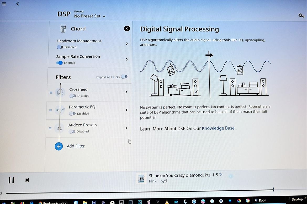 Pode configurar a DSP da Roon para fazer upsampling para DSD256 ou até ao máximo que o seu DAC aceitar, activando a 'sample rate conversion''. Também pode utilizar um igualizador paramétrico para afinar o som do seu sistema.