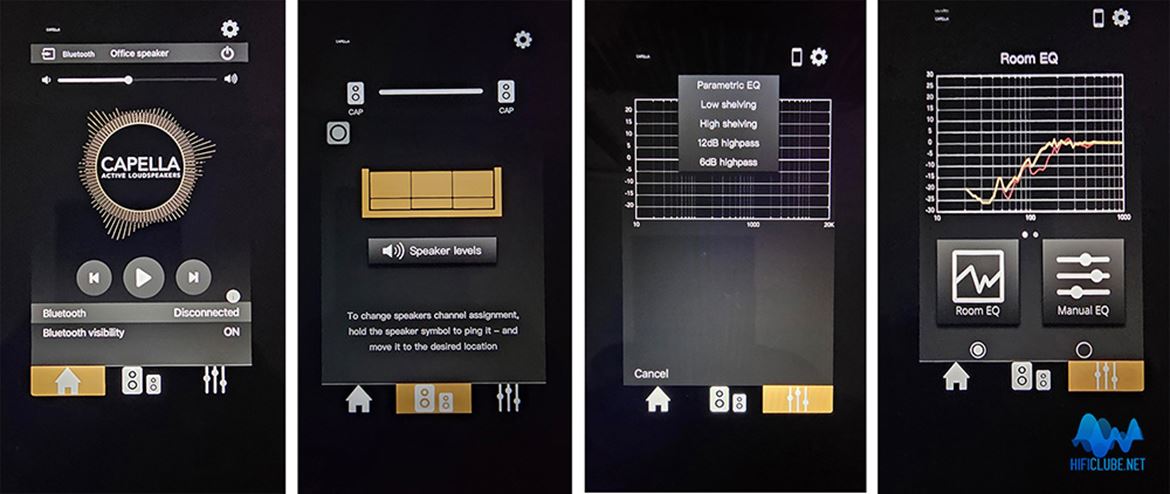 Descarregue a Triangle Control App para poder efetuar a correção acústica da sala (Room EQ.) Na imagem à direita, pode ver a correção da minha sala entre  os 20Hz e os 1000Hz, centrada nos 40Hz.