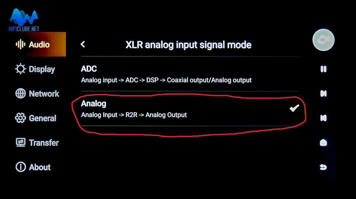 All analog inputs (XLR/RCA - Analog Input Signal Mode), when connected to a CD player, for instance, should be set to ‘Analog Input – R2R – Analog Output’.