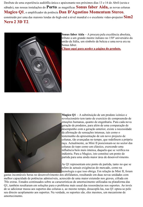 13-14 De Abril 2012: Imacústica Festeja 26 Anos De Actividade Com Apresentação Especial Das Sonus Faber Aida